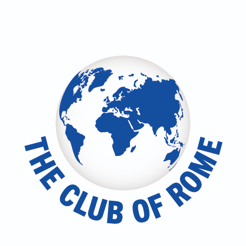 Club of Rome logo with a globe and text around it